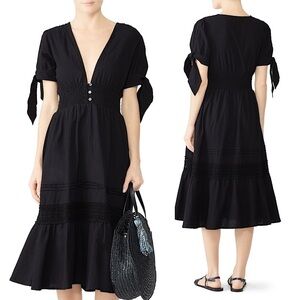 CLEOBELLA Puff Short Sleeve Smocked Waist Tiered Crochet Lace Ruffle Hem Dress M